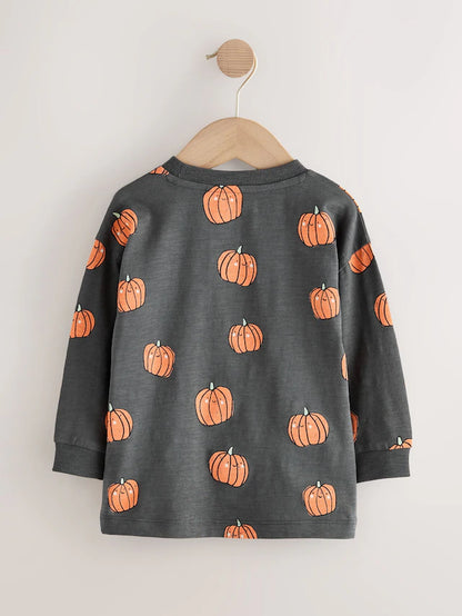 |Boy| Camiseta De Halloween Com Estampa Gráfica De Manga Comprida e Abóbora Cinza/Laranja (3 meses a 7 anos)
