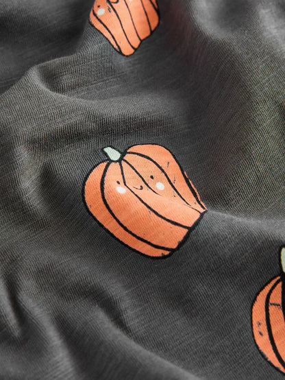 |Boy| Camiseta De Halloween Com Estampa Gráfica De Manga Comprida e Abóbora Cinza/Laranja (3 meses a 7 anos)