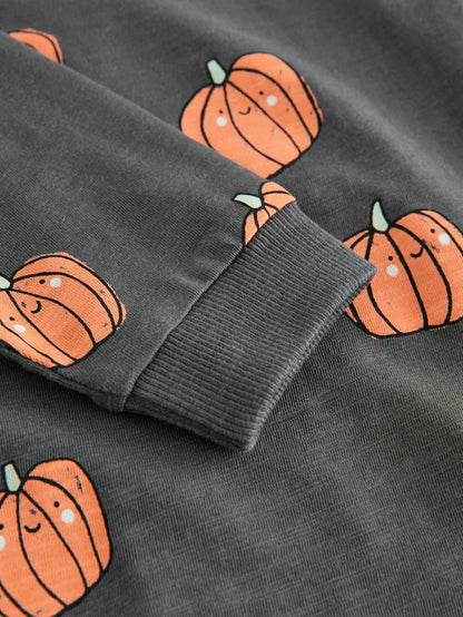 |Boy| Camiseta De Halloween Com Estampa Gráfica De Manga Comprida e Abóbora Cinza/Laranja (3 meses a 7 anos)