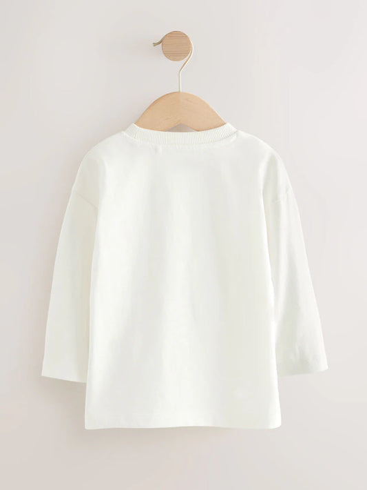 |Boy| Camiseta Branca Com Slogan De Manga Comprida e Lisa (3 meses a 7 anos)