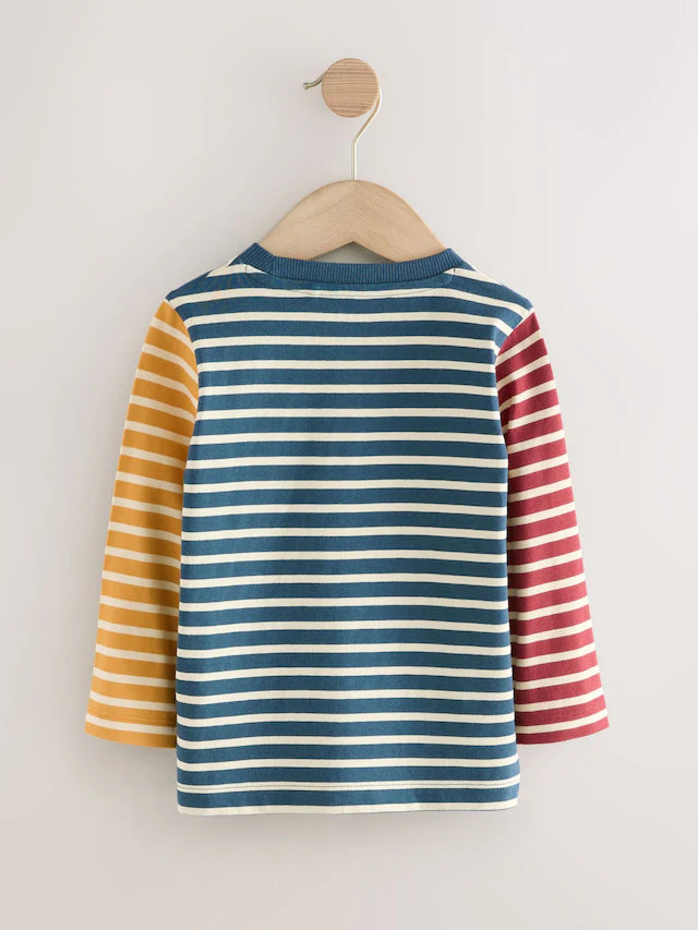 |Boy| Camisetas Henley De Manga Comprida Azul Marinho/Azul/Pedra, Pacote Com 3 (3 meses a 7 anos)