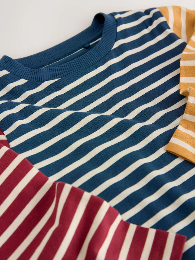 |Boy| Camisetas Henley De Manga Comprida Azul Marinho/Azul/Pedra, Pacote Com 3 (3 meses a 7 anos)