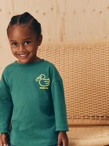 |Girl| Camiseta Lisa De Manga Comprida Green Duck (3 meses a 7 anos)