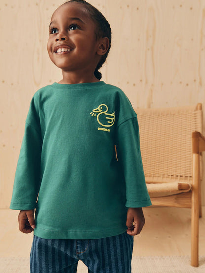|Girl| Camiseta Lisa De Manga Comprida Green Duck (3 meses a 7 anos)