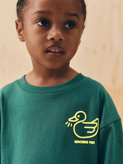 |Girl| Camiseta Lisa De Manga Comprida Green Duck (3 meses a 7 anos)