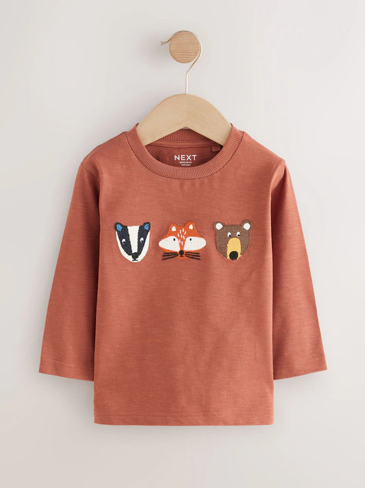 |Boy| Camiseta Com Apliques De Manga Comprida Green Woodland (3 meses a 7 anos)