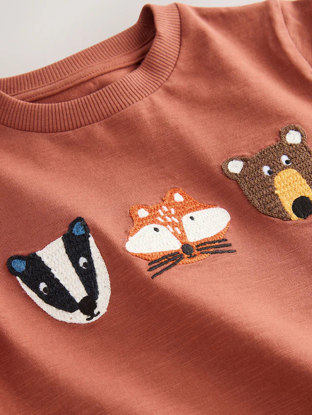 |Boy| Camiseta Com Apliques De Manga Comprida Green Woodland (3 meses a 7 anos)