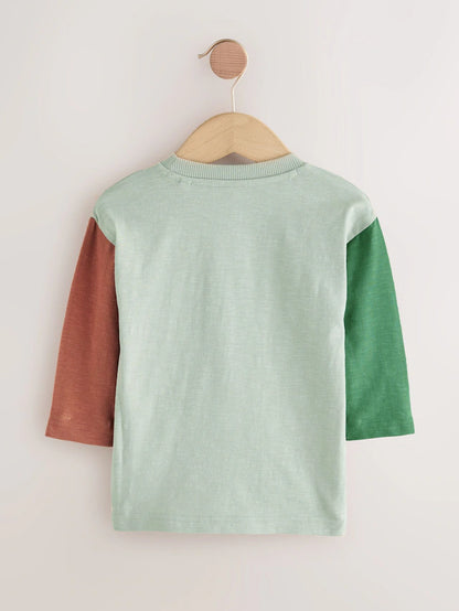 |Boy| Camiseta De Manga Comprida Com Apliques Green Camping Animals (3 meses a 7 anos)