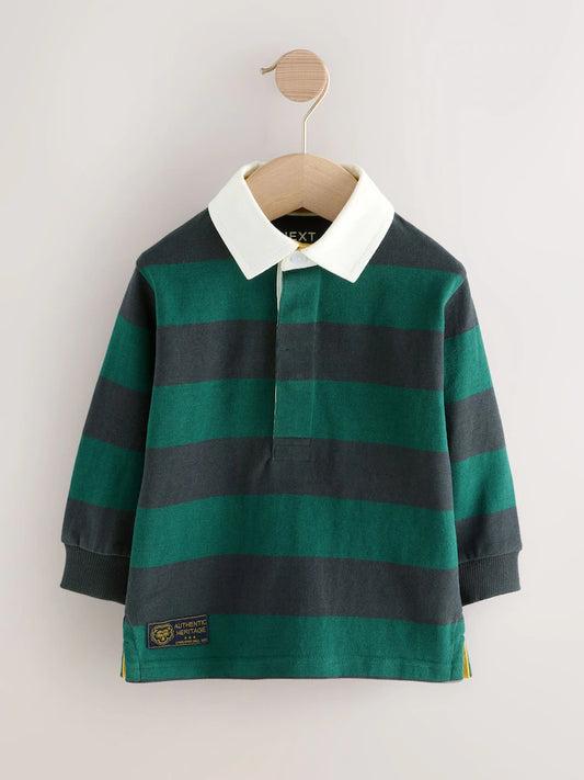 |Boy| Camisa Polo De Rugby Listrada Verde/Azul Marinho Manga Comprida (3 meses a 7 anos)