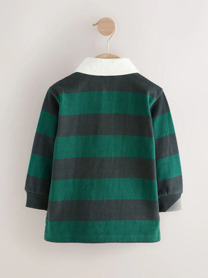 |Boy| Camisa Polo De Rugby Listrada Verde/Azul Marinho Manga Comprida (3 meses a 7 anos)
