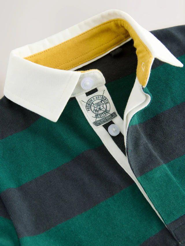 |Boy| Camisa Polo De Rugby Listrada Verde/Azul Marinho Manga Comprida (3 meses a 7 anos)