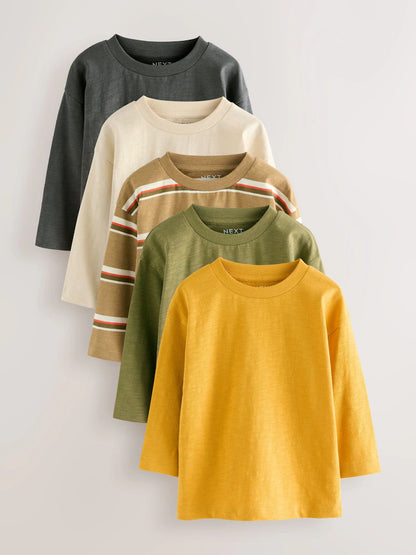 |Boy| Camisetas De Manga Comprida Amarelas/Verdes, Pacote com 5 (3 meses a 7 anos)