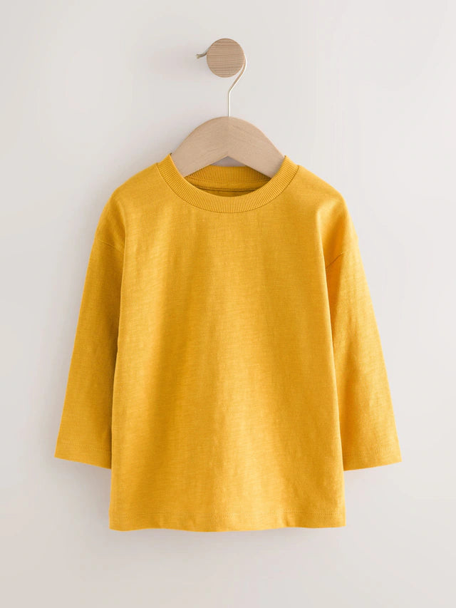 |Boy| Camisetas De Manga Comprida Amarelas/Verdes, Pacote com 5 (3 meses a 7 anos)