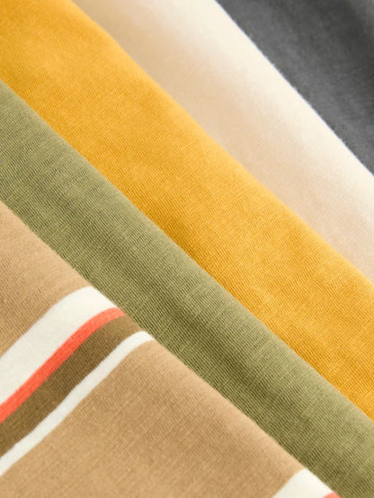 |Boy| Camisetas De Manga Comprida Amarelas/Verdes, Pacote com 5 (3 meses a 7 anos)