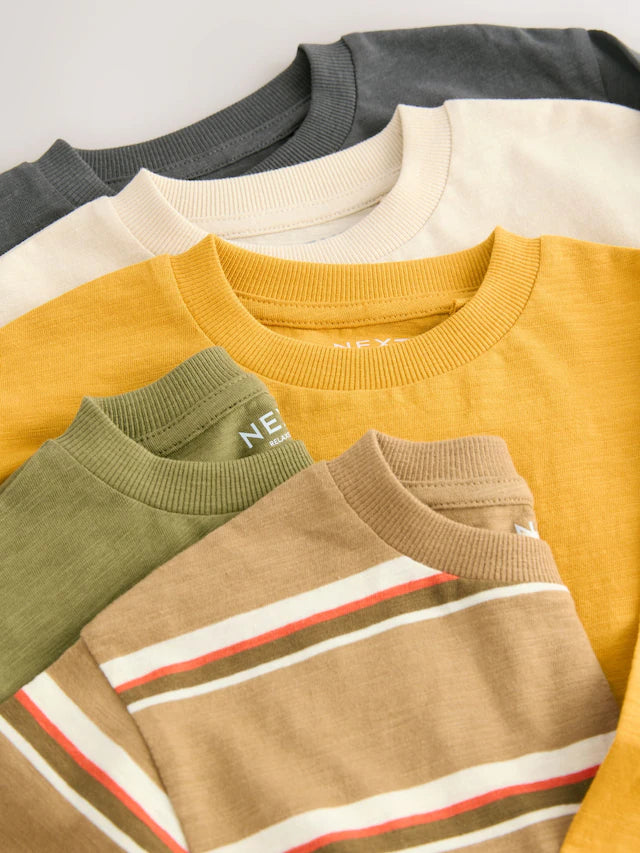 |Boy| Camisetas De Manga Comprida Amarelas/Verdes, Pacote com 5 (3 meses a 7 anos)