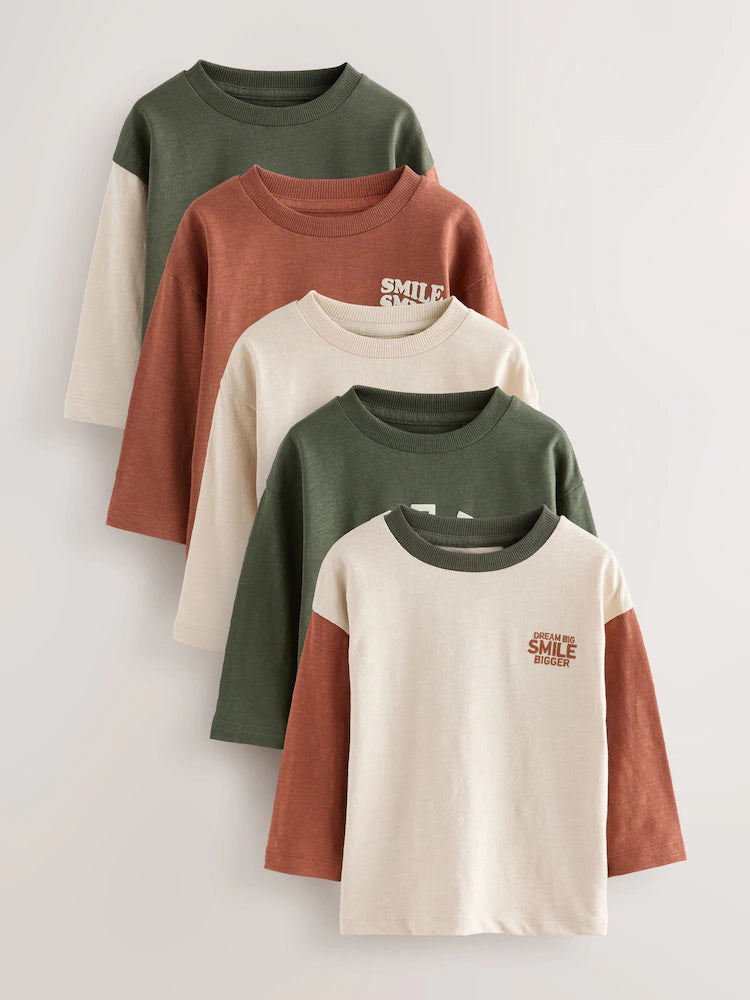 |Boy| Camisetas De Manga Comprida Multiminerais, Pacote com 5 (3 meses a 7 anos)