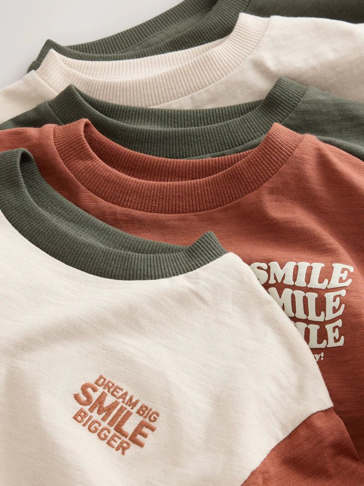 |Boy| Camisetas De Manga Comprida Multiminerais, Pacote com 5 (3 meses a 7 anos)