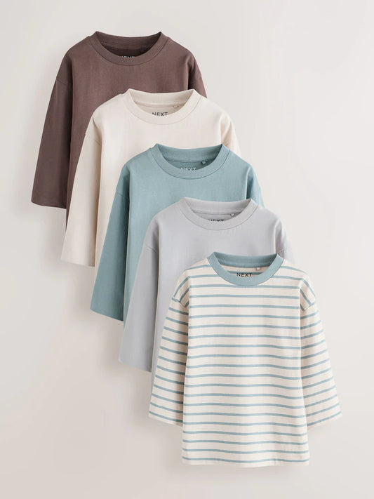 |Boy| Camisetas Multicoloridas De Manga Comprida, Pacote Com 5 (3 meses a 7 anos)