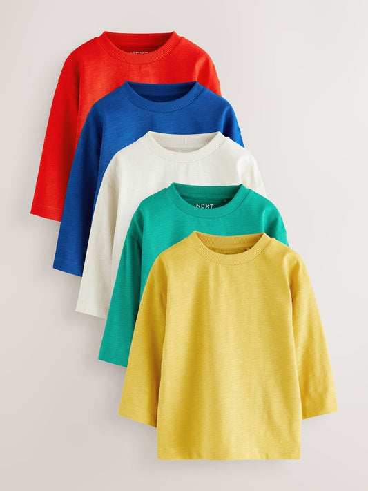 |Boy| Camisetas De Manga Comprida Multibrilhantes, Pacote com 5 (3 meses a 7 anos)