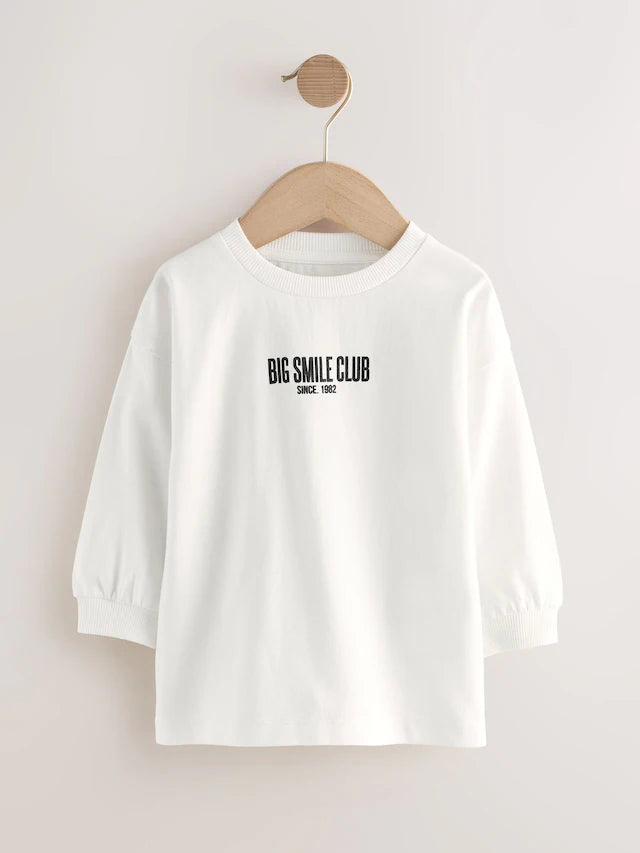 |Boy| Camisetas Com Estampa Gráfica De Manga Comprida Slogan Pretas/Cinzas/Brancas, Pacote com 3 (3 meses a 7 anos)