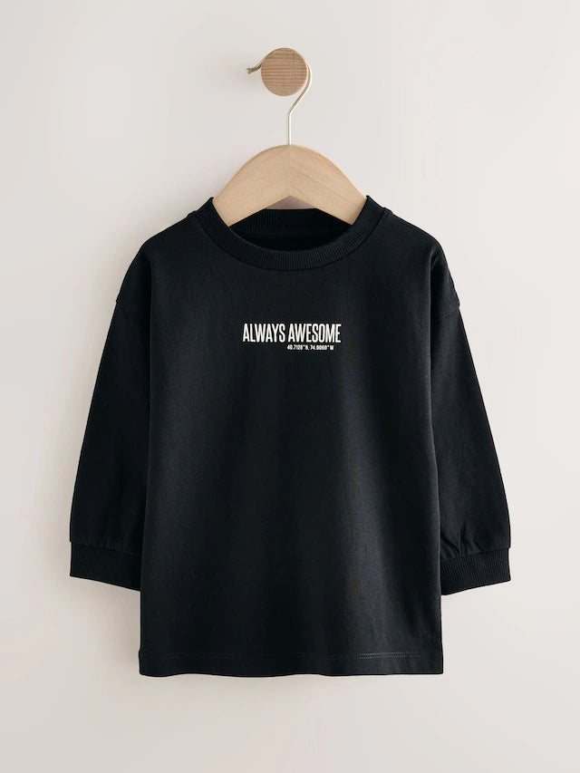 |Boy| Camisetas Com Estampa Gráfica De Manga Comprida Slogan Pretas/Cinzas/Brancas, Pacote com 3 (3 meses a 7 anos)