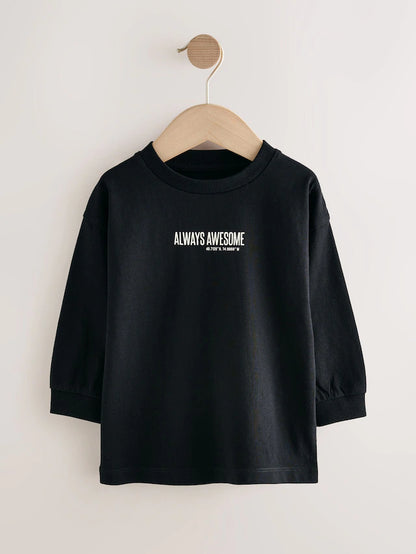 |Boy| Camisetas Com Estampa Gráfica De Manga Comprida Slogan Pretas/Cinzas/Brancas, Pacote com 3 (3 meses a 7 anos)