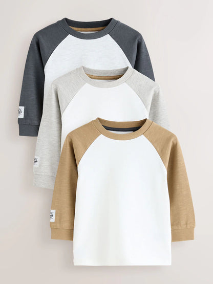 |Boy| Camisetas Texturizadas Cinza De Manga Comprida, Pacote Com 3 (3 meses a 7 anos)