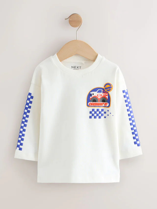 |Boy| Camisetas Com Estampa Gráfica De Manga Comprida Red Monster Trucks, Pacote com 3 (3 meses a 7 anos)