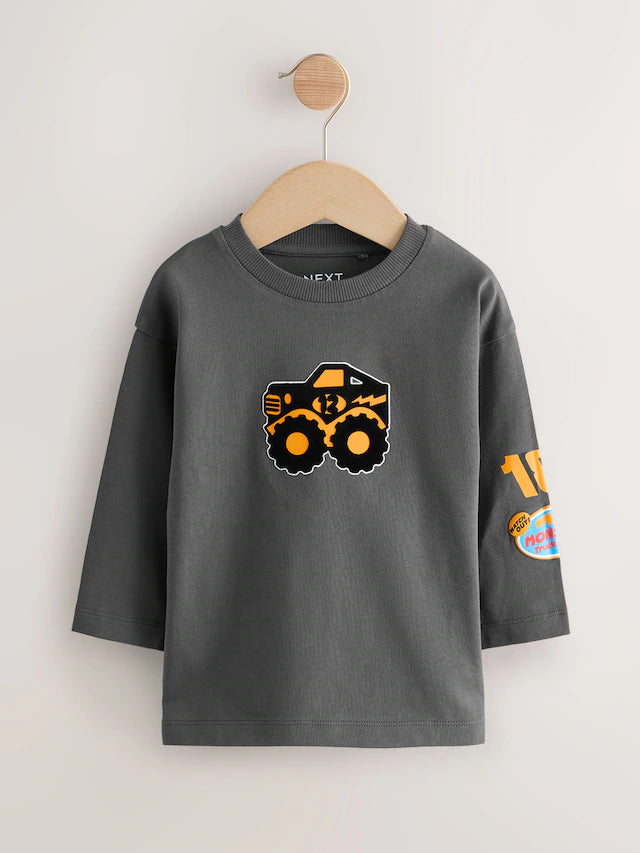 |Boy| Camisetas Com Estampa Gráfica De Manga Comprida Red Monster Trucks, Pacote com 3 (3 meses a 7 anos)