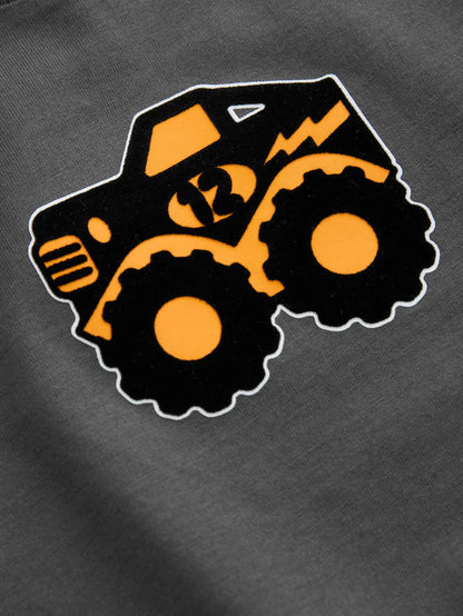 |Boy| Camisetas Com Estampa Gráfica De Manga Comprida Red Monster Trucks, Pacote com 3 (3 meses a 7 anos)