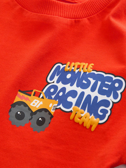 |Boy| Camisetas Com Estampa Gráfica De Manga Comprida Red Monster Trucks, Pacote com 3 (3 meses a 7 anos)