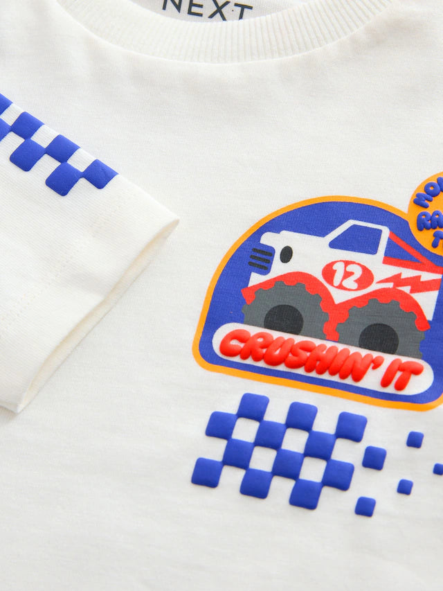 |Boy| Camisetas Com Estampa Gráfica De Manga Comprida Red Monster Trucks, Pacote com 3 (3 meses a 7 anos)