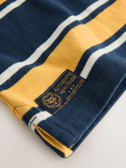 |Boy| Camisa Polo De Rugby Listrada Azul-Marinho/Amarelo Manga Comprida (3 meses a 7 anos)