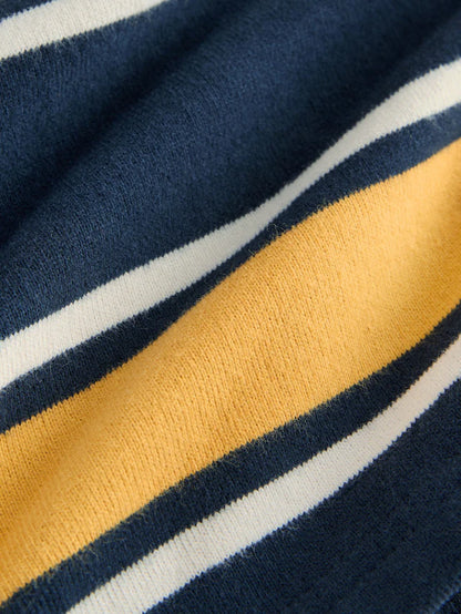 |Boy| Camisa Polo De Rugby Listrada Azul-Marinho/Amarelo Manga Comprida (3 meses a 7 anos)