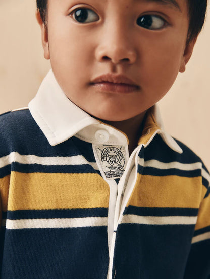|Boy| Camisa Polo De Rugby Listrada Azul-Marinho/Amarelo Manga Comprida (3 meses a 7 anos)