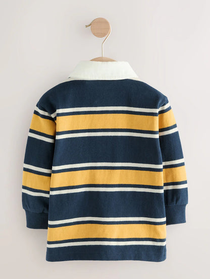 |Boy| Camisa Polo De Rugby Listrada Azul-Marinho/Amarelo Manga Comprida (3 meses a 7 anos)