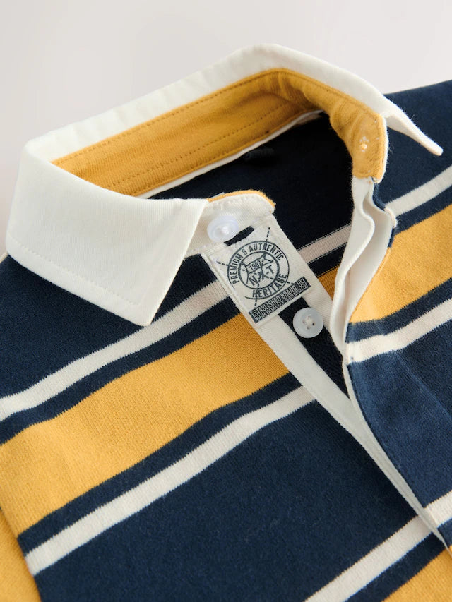 |Boy| Camisa Polo De Rugby Listrada Azul-Marinho/Amarelo Manga Comprida (3 meses a 7 anos)