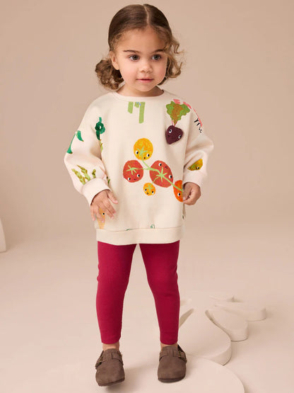 |Girl| Conjunto De Moletom e Leggings Com Personagens Vegetais Cremosos (3 meses a 7 anos)
