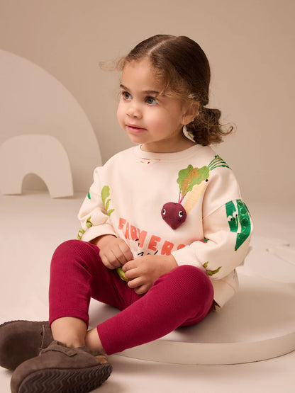 |Girl| Conjunto De Moletom e Leggings Com Personagens Vegetais Cremosos (3 meses a 7 anos)