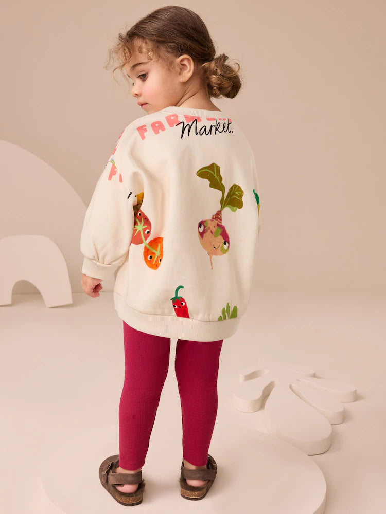 |Girl| Conjunto De Moletom e Leggings Com Personagens Vegetais Cremosos (3 meses a 7 anos)