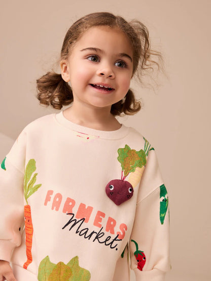 |Girl| Conjunto De Moletom e Leggings Com Personagens Vegetais Cremosos (3 meses a 7 anos)