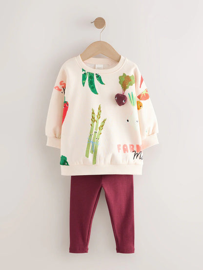 |Girl| Conjunto De Moletom e Leggings Com Personagens Vegetais Cremosos (3 meses a 7 anos)