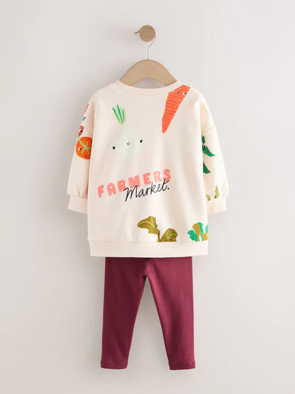 |Girl| Conjunto De Moletom e Leggings Com Personagens Vegetais Cremosos (3 meses a 7 anos)