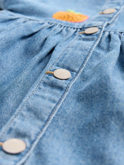 |Girl| Vestido Jeans De Manga Comprida Com Bordado De Abóbora (3 meses a 8 anos)