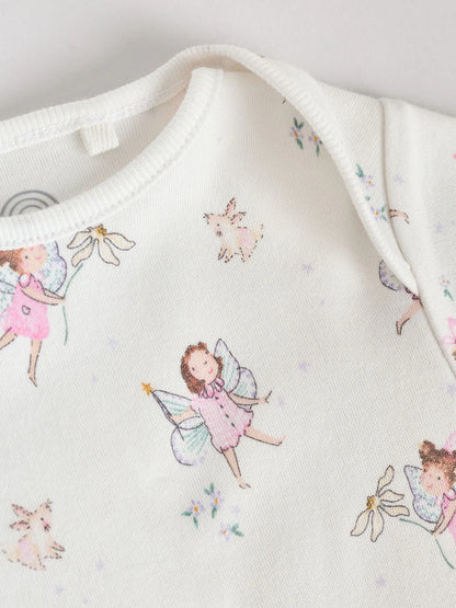 |BabyGirl| Pacote Com 3 Macacões De Manga Comprida Ecru Fairy Baby