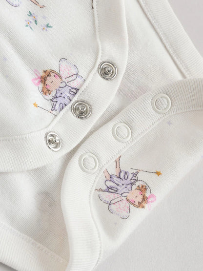 |BabyGirl| Pacote Com 3 Macacões De Manga Comprida Ecru Fairy Baby
