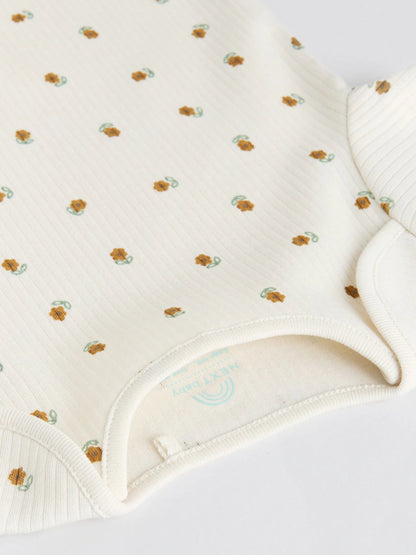 |BabyGirl| Pacote Com 5 Macacões Canelados De Manga Curta Verde Sálvia Para Bebês