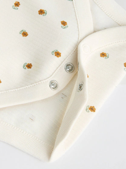 |BabyGirl| Pacote Com 5 Macacões Canelados De Manga Curta Verde Sálvia Para Bebês