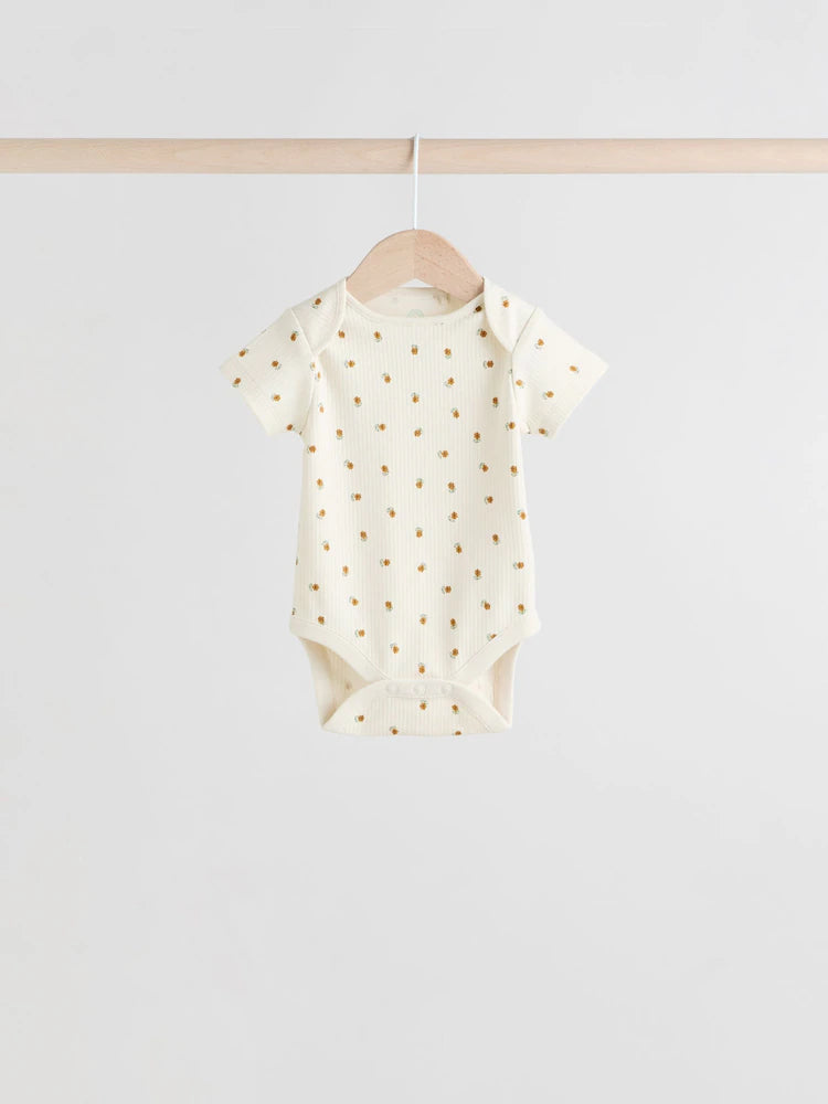 |BabyGirl| Pacote Com 5 Macacões Canelados De Manga Curta Verde Sálvia Para Bebês