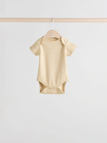 |BabyGirl| Pacote Com 5 Macacões Canelados De Manga Curta Verde Sálvia Para Bebês